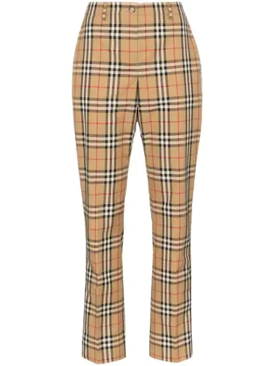 Burberry Two-tone Checked Cotton Straight-leg Trousers In Neutrals