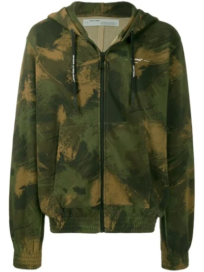 Off-white Khaki Paintbrush Camouflage Hoodie In Green