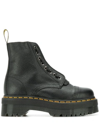 Dr. Martens Sinclair Combat Boot In Black Hammered Leather With A Large Treaded Sole
