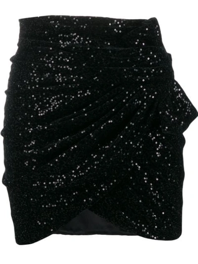 Saint Laurent Sequins Draped Velvet Micro Mini Skirt In Black