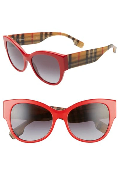 Burberry Butterfly Acetate Sunglasses W/ Check Arms In Red/ Checkered/ Grey Gradient