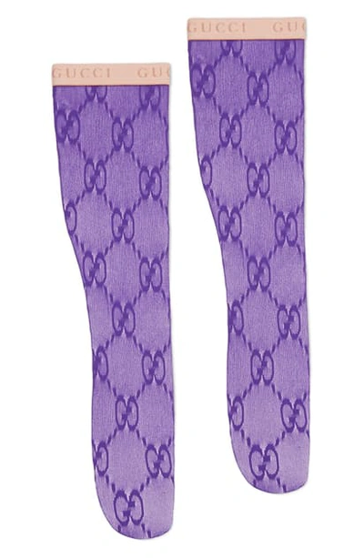 Gucci Double G Logo Knee High Socks In Purple