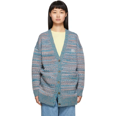 Loewe Blue Wool Oversized Jacquard Cardigan