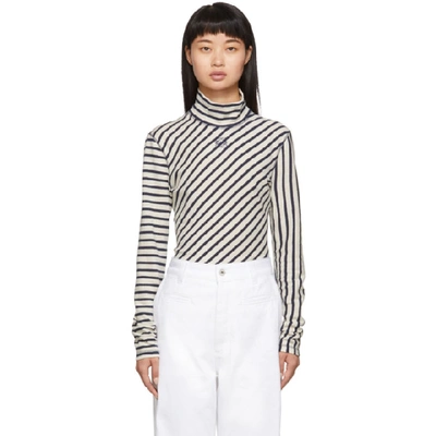 Loewe Striped High-neck Cotton Sweater In Navy / White