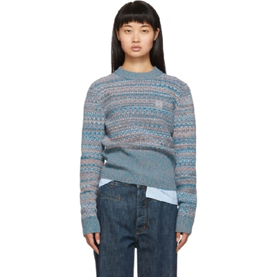 Loewe Logo-embroidered Fair Isle Jumper In Blue