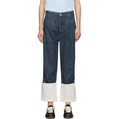 Loewe Fisherman Cotton Poplin-paneled Cropped Boyfriend Jeans In Dark Wash