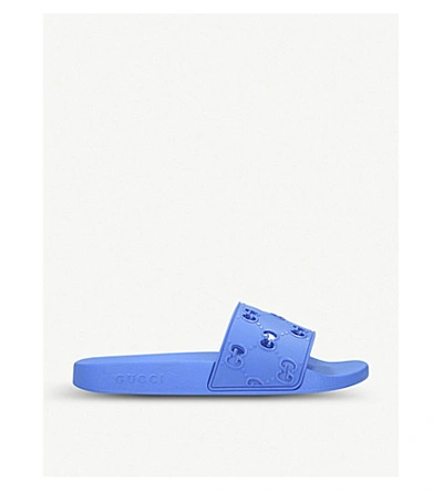Gucci Pursuit Gg Cutout Rubber Sliders In Blue