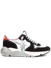 GOLDEN GOOSE SUEDE AND MESH BLACK AND WHITE RUNNING SNEAKERS,10998329