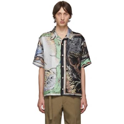 Givenchy Icarus Print Button-up Silk Camp Shirt In Black
