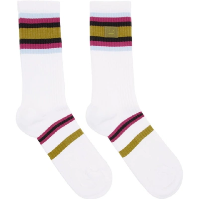Acne Studios Striped Ribbed Stretch Cotton-blend Socks In White