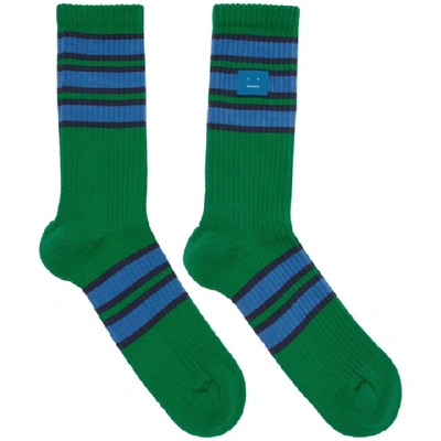 Acne Studios Striped Ribbed Stretch Cotton-blend Socks In Green