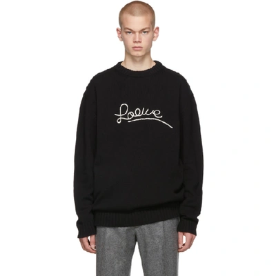 Loewe Embroidered Logo Cotton Knit Sweater In Black