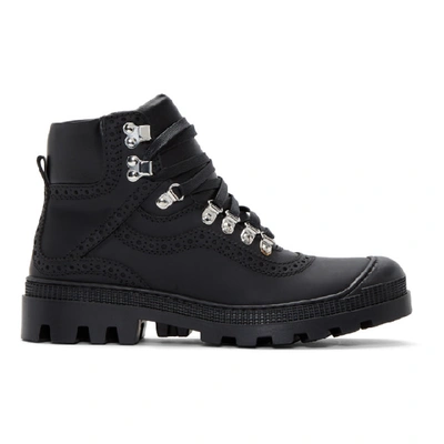Loewe Brogue Leather Hiking Boots In Black