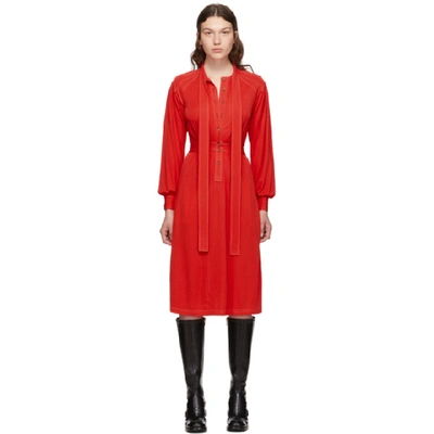 Burberry 缉明线装饰平织系带连衣裙 In Bright Red