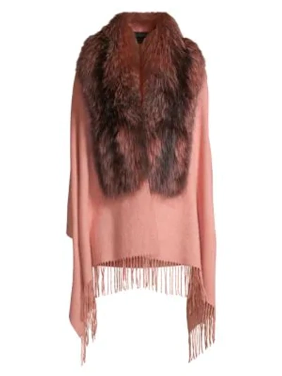 Pologeorgis Fox Fur & Wool Shawl In Blush