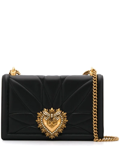 Dolce & Gabbana Large Devotion Quiled Crossbody Bag In Black