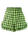 GANNI RUFFLED PLAID SHORTS