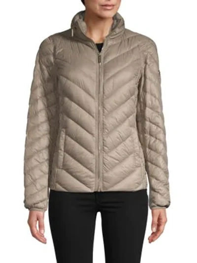 Michael Michael Kors Down-filled Quilted Jacket In Taupe