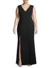 Dress The Population Sandra Plunging V-neck Sleeveless Crepe Gown In Black