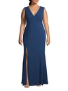 DRESS THE POPULATION PLUS SIDE SLIT STRETCH GOWN,0400011271515