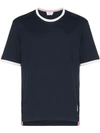 Thom Browne Mens Navy Ringer Brand-patch Stretch-wool T-shirt In Blue