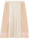BURBERRY LACE DETAIL SILK PANEL PLEATED SKIRT