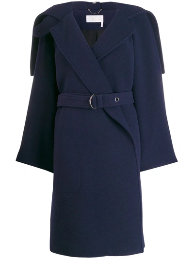 Chloé Iconic Exaggerated Collar Wool Blend Coat In Blue