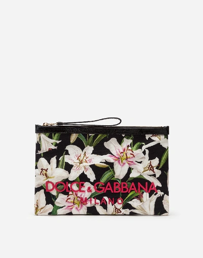 Dolce & Gabbana Lily-print Canvas Clutch In Floral Print