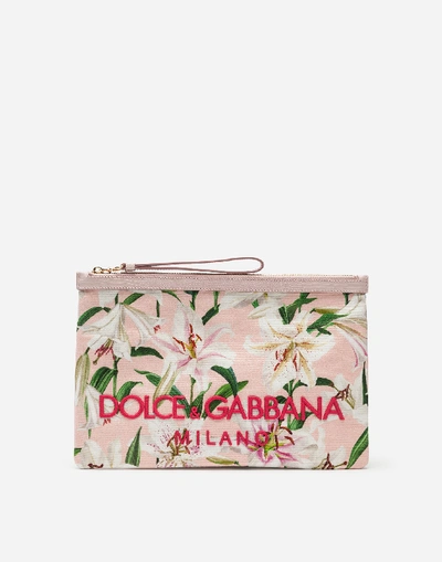 Dolce & Gabbana Lily-print Canvas Clutch In Pink