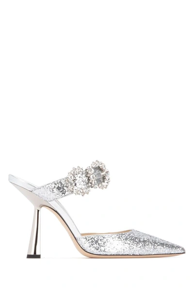 Jimmy Choo Smokey 100 Crystal-embellished Glittered Leather Mules In Silver