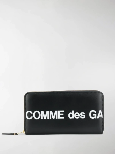 Comme Des Garçons Lettering Logo Leather Wallet In Black