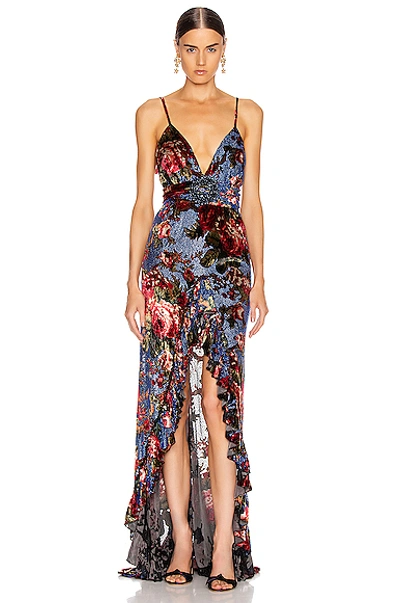 Raisa Vanessa Strass Embellished Velvet Maxi Dress In Floral