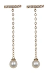CANDELA 10K YELLOW GOLD PAVE CZ & 12MM FRESHWATER PEARL DROP EARRINGS,716838311453