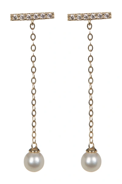 Candela 10k Yellow Gold Pave Cz & 12mm Freshwater Pearl Drop Earrings In White