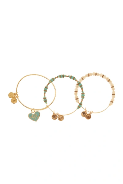 Alex And Ani Color Infusion Bead & Charm Mum Expandable Wire Bracelet Set In Shny Gld