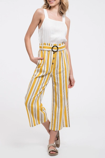 Blu Pepper Contrast Stripe Buckle Jumpsuit In Mustard