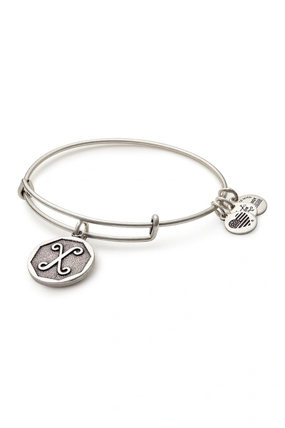 Alex And Ani 'initial' Adjustable Wire Bangle In Russian Silver