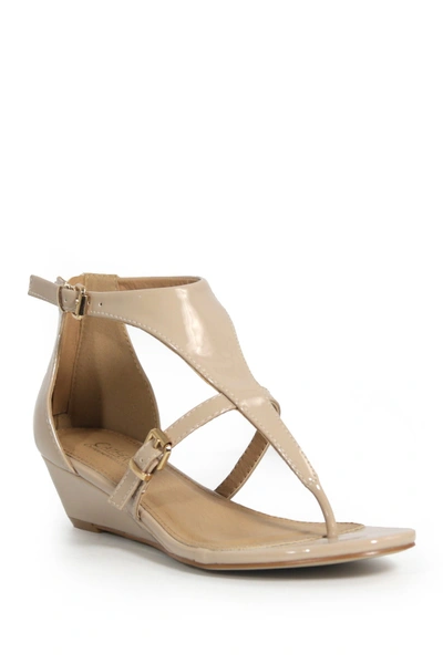 Catherine Catherine Malandrino Riana Low Wedge Sandal In Beige Pate