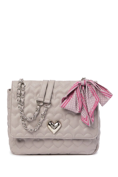 Betsey Johnson Quilted Heart Shoulder Bag With Scarf In Gry