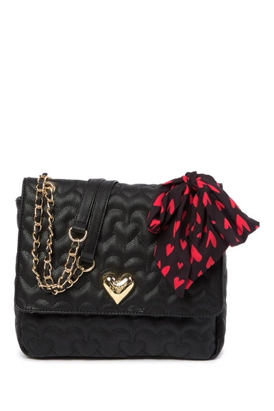 Betsey Johnson Quilted Heart Shoulder Bag With Scarf In Black