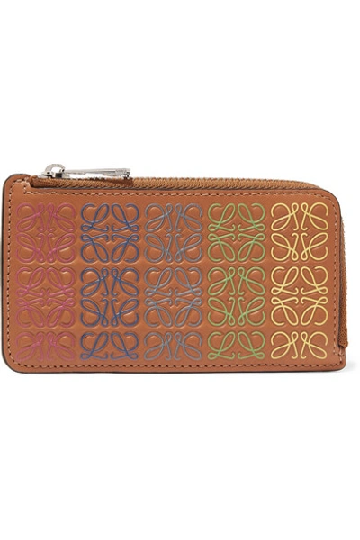 Loewe Printed Color-block Leather Cardholder In Tan