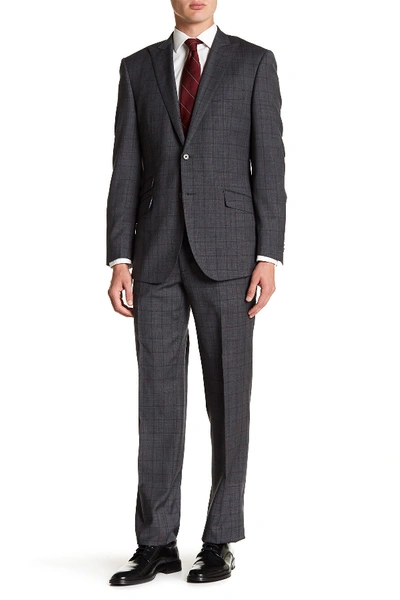 English Laundry Grey Plaid Two Button Peak Lapel Wool Suit In Gry/brn