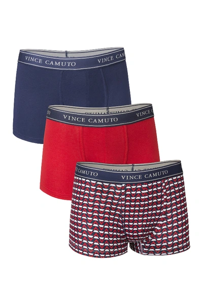 Vince Camuto Trunks - Pack Of 3 In Navy/chevron Zig-zag/samba Red