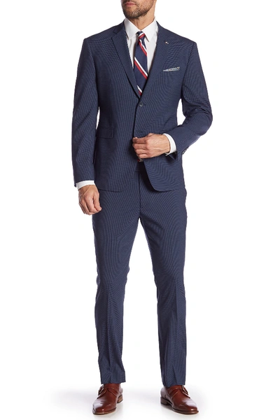 Original Penguin Nested Blue Checked Two Button Notch Lapel Trim Fit Suit In Dark Blue Check