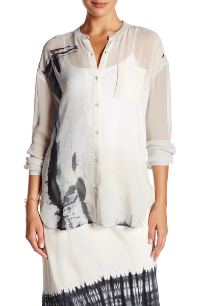 Go By Go Silk Tail-ored Silk Blouse In Light Cement Print