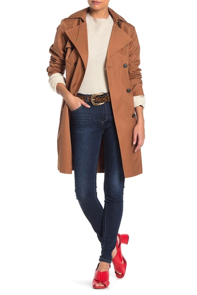 Cole Haan Belted Hooded Trench Coat In Terracota