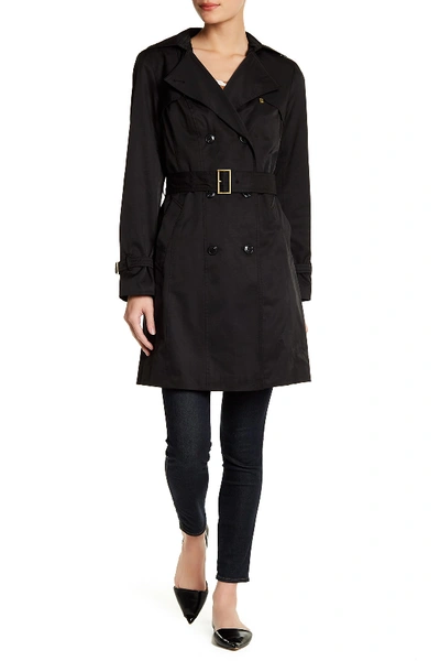 Cole Haan Hooded Double-breasted Trench Coat In Black