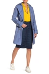 Cole Haan Belted Hooded Trench Coat In Dusty Blue