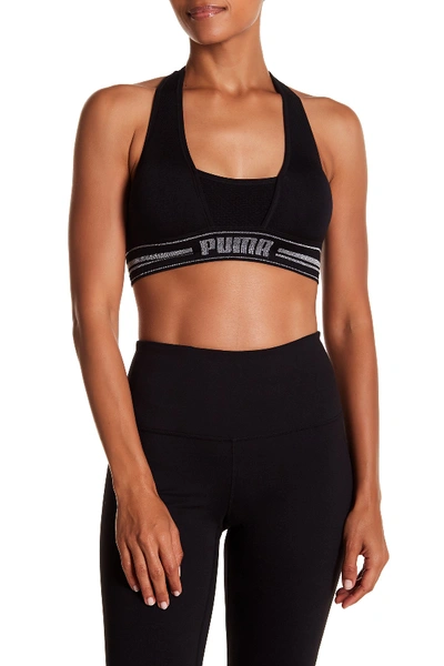 Puma Mesh Panel Racerback Sports Bra In Black