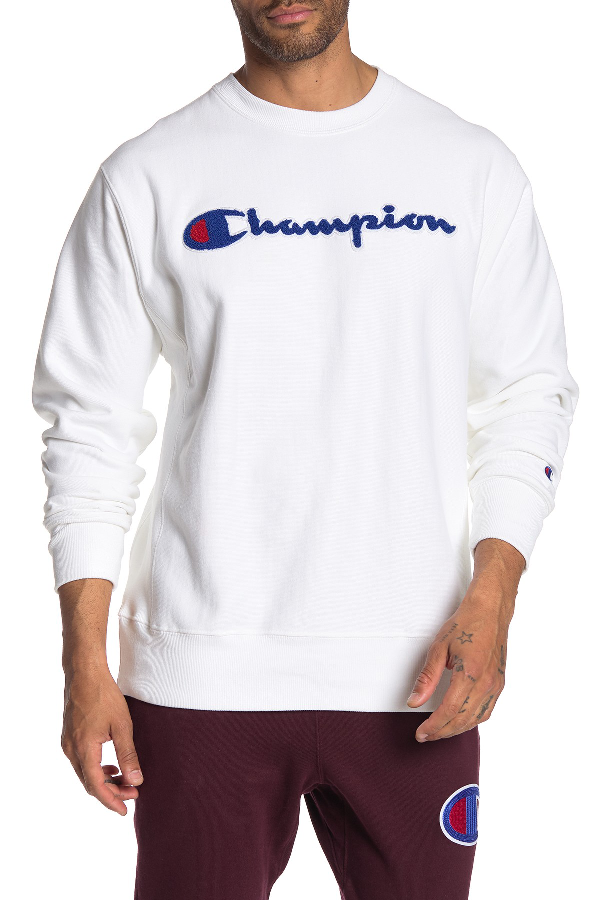 Champion Fleece Crew Neck Sweatshirt In White | ModeSens